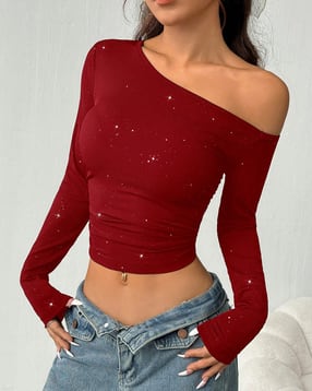 Shein Full Sleeve Glitter Detail Ribbed Top-picture-47