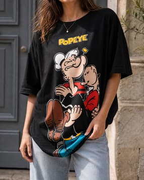 Shein Drop Shoulder Popeye Front Print Crew Tshirt-picture-11