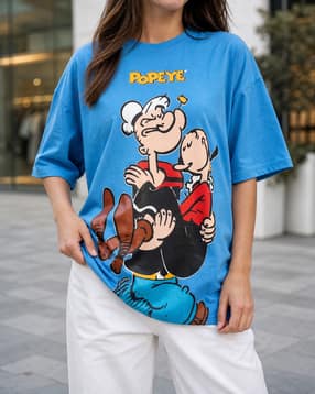 Shein Drop Shoulder Popeye Front Print Crew Tshirt-picture-52