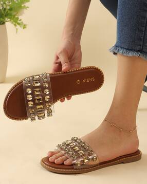 Shein Women Open Toe Embellished Strap Detail Flat Sandals-picture-31