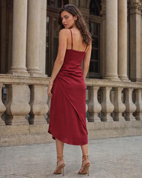 asymmetrical strap dress Buy Wine Dresses for Women by Shein Online MATERIAL POLYESTER LOW STOCK 90s Vintage Dress - Size:Custom Made(Leave note about exact measurements in the order inbox)