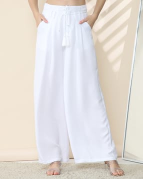 Shein Tie-Up Fly with Button Closure Pleated Palazzo-picture-23