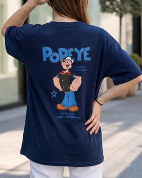 Shein Drop Shoulder Popeye Back Print Crew Tshirt-picture-41