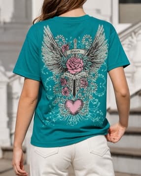 Shein Short Sleeve Graphic Back Print Crew Tshirt-picture-30
