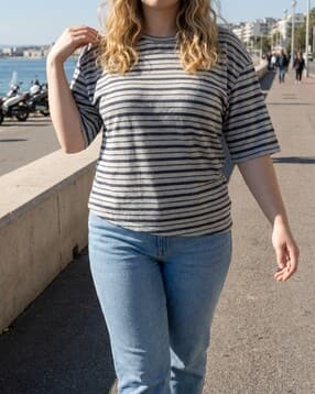 Shein Drop Shoulder Asymmetric Hem Striped Crew Tshirt-picture-12