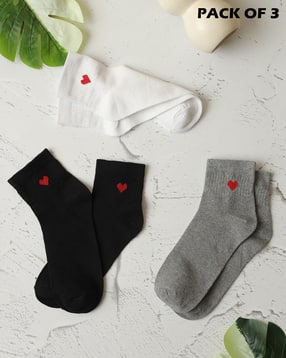 Shein Women Combo Of 3 Heart Print Everyday Ankle Socks-picture-17