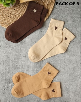 Shein Women Combo Of 3 Heart Print Everyday Ankle Socks-picture-16