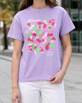 Shein Short Sleeves Floral Chest Print Crew Tshirt-picture-39