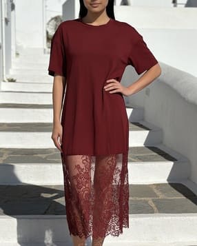 Shein Drop Shoulder Floral Lace Panel Tshirt Dress-picture-35