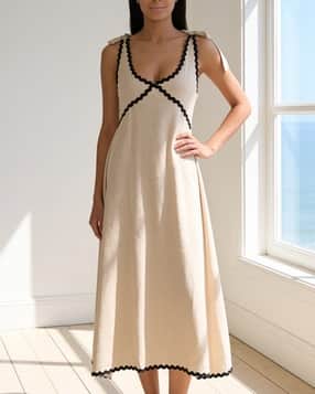 Shein Shoulder Tie-Up Scalloped Trim Midi A-Line Dress-picture-10