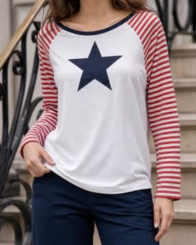 Shein Raglan Full Sleeves Star Chest Print Tshirt-picture-19