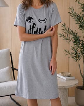 Shein Short Sleeve Typographic Chest Print Nightshirt-picture-19