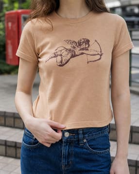 Shein Short Sleeve Cupid Chest Print Crew Tshirt-picture-35