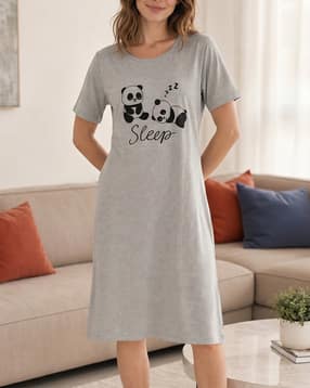Shein Short Sleeves Graphic Chest Print Nightshirt-picture-29