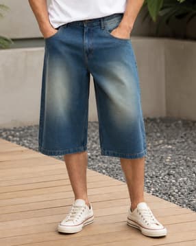 Shein Below The Knee Fly With Button Closure Denim Shorts-picture-19
