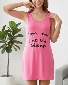 Shein Shein Women Sleeveless Typographic Chest Print Nightshirt