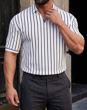 Shein Spread Collar Short Sleeve Striped Tshirt-picture-11