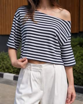 Shein One Shoulder Striped Short Tshirt-picture-34
