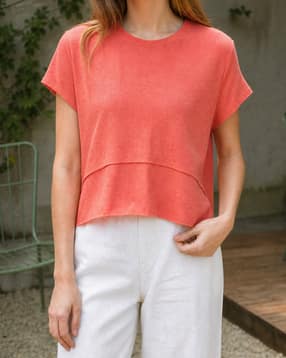 Shein Short Sleeve Panelled Raw Hem Tshirt-picture-22