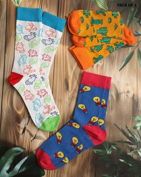 Shein Men Combo of 3 Graphic Print Everyday Socks-picture-18