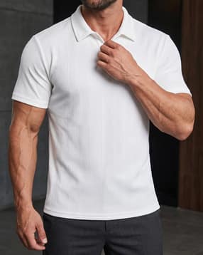 Shein Short Sleeve Self Design Buttoned Polo Tshirt-picture-19