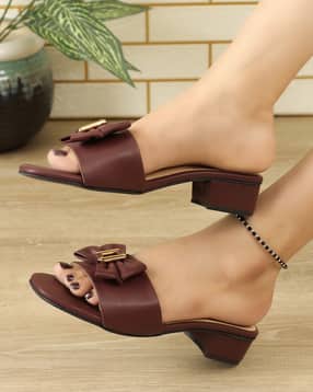 Shein Women Bow Detail Slip-On Block Heel Sandals-image-18