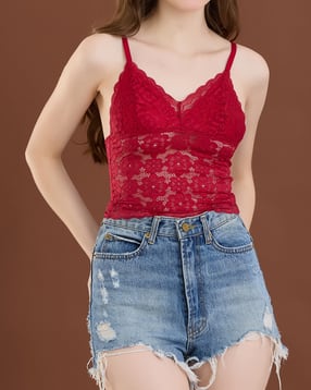 Shein Adjustable Spaghetti Strap Floral Lace Bralette Bra-picture-41