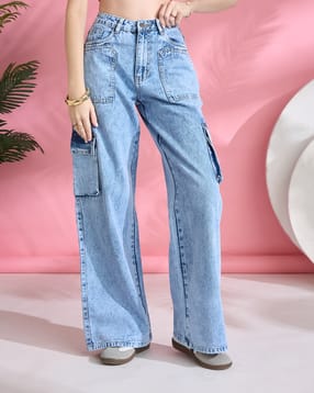 Shein Fly With Button Closure Acid Wash Cargo Jeans-picture-37