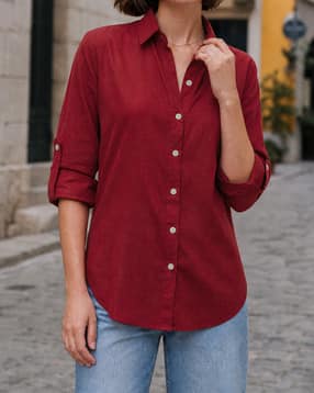Shein Women Spread Collar Full Sleeve Curved Hem Long Shirt-picture-11