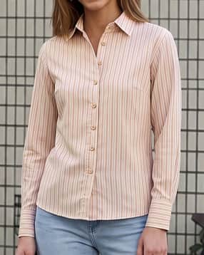 Shein Medium Length Spread Collar Full Sleeve Striped Shirt-picture-22