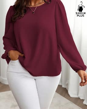 shein plus Plus Size Women Medium Length Peasant Sleeve Keyhole Detail Top-picture-26