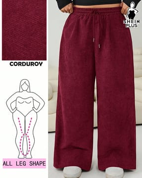 SHEIN Plus Plus Size Women Full Length Elasticated Drawstring Waist Ribbed Pant