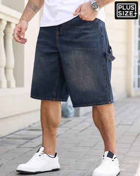 Plus Size Men Knee Length Panelled Carpenter Style Denim Shorts-image-4
