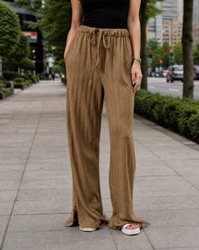 Shein Elasticated Drawstring Waist Textured Palazzo Pants-picture-24