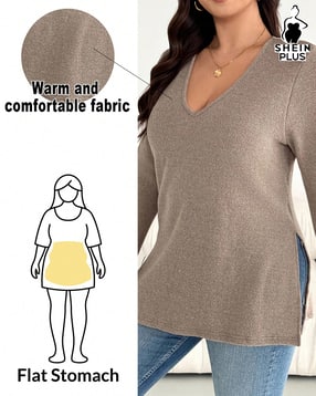 shein plus Plus Size Women Medium Length Full Sleeves Ribbed Top-picture-11