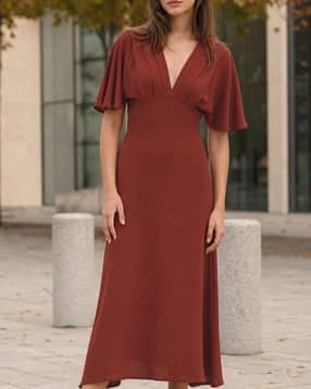 Shein Deep V Neck Flutter Sleeve Maxi A-line dress-picture-19