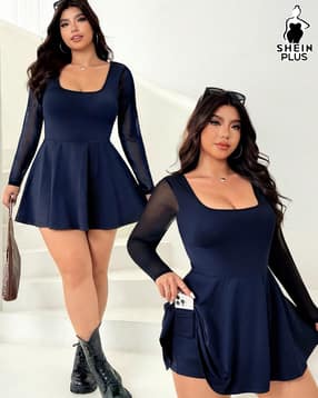 shein plus Plus Size Women Square Neck Full Mesh Sleeves Peplum Top-picture-16