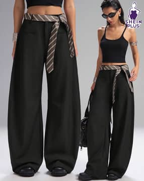 shein plus Plus Size Women Mid-Calf Length Semi-Elasticated Waist Tie-Up Pants-picture-21