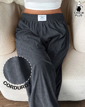 shein plus Plus Size Women Ankle Length Elasticated Waist Ribbed Pants-picture-36