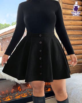 shein plus Plus Size Women Semi-Elasticated Waist Ribbed Mini A-line Skirt-picture-32