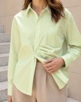 Shein Women Drop Shoulder Spread Collar Striped Shirt-picture-36