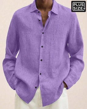 shein plus Plus Size Men Medium Length Spread Collar Cuffed Sleeve Shirt-picture-16