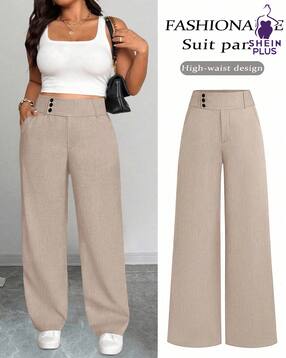 shein plus Plus Size Women Ankle Length Semi-Elasticated Waist Buttoned Pant-picture-13