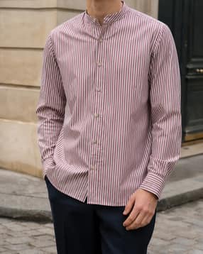 Shein Men Work Mandarin Collar Full Cuffed Sleeves Striped Shirt-picture-31