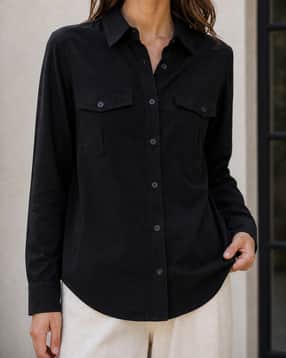 Shein Point Collar Cuffed Sleeve Shirt With Chest Pockets-picture-17