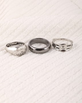Shein Men Combo Of 3 Typographic Engraved Detail Band Ring-picture-18