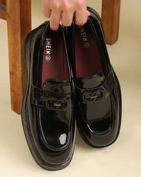 Shein Men Square Toe Penny Strap Detail Heeled Loafers-image-35