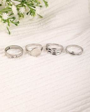 Shein Men Combo Of 4 Engraved Design Band Ring-picture-16