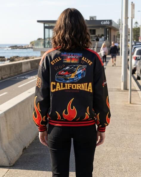 Shein Drop Shoulder Graphic Back Print Bomber Jacket