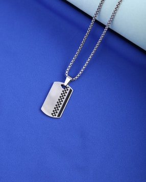 Shein Men Silver Checked Design Pendant Chain-picture-38